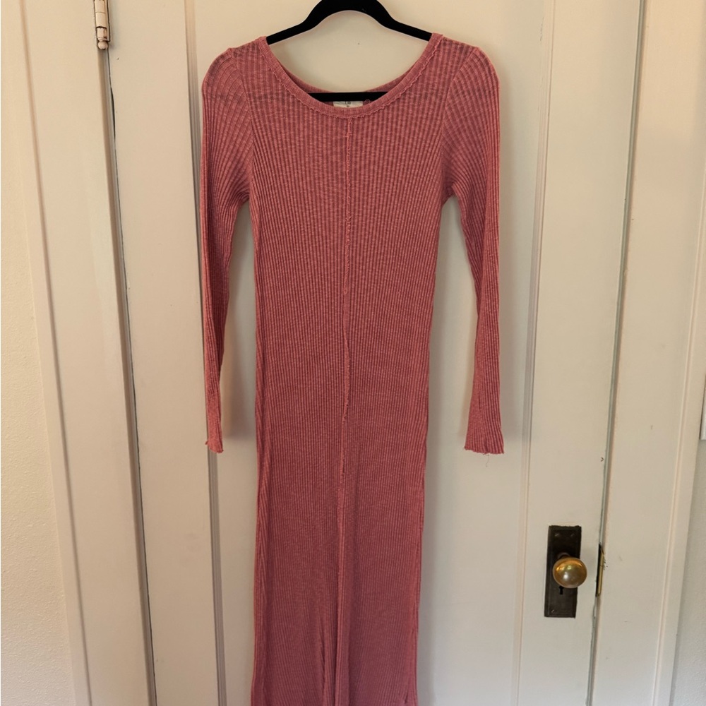 Anthropologie Pink Ribbed Bodycon Dress with Scoop Neck